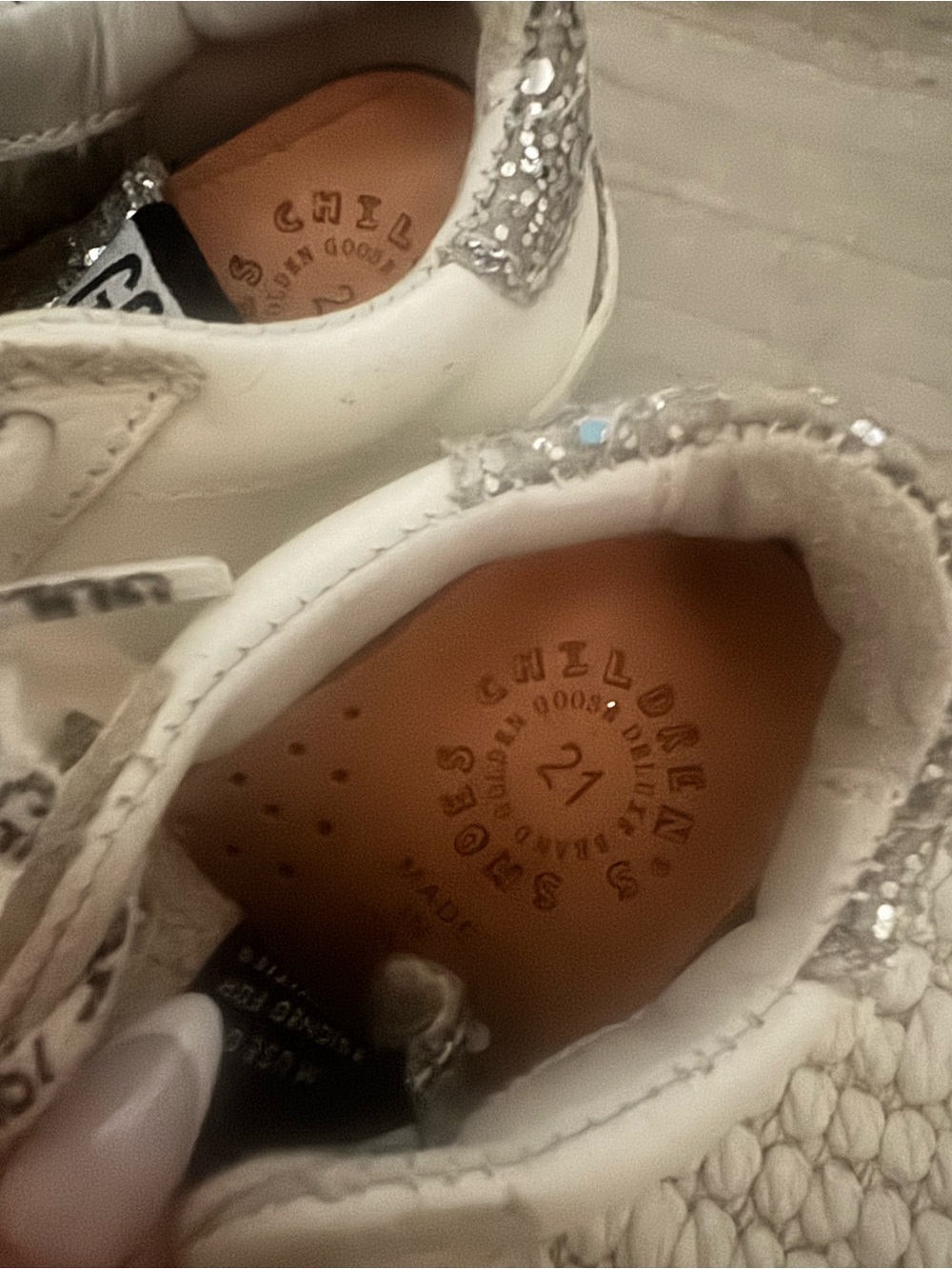 Golden Goose Kids White Sneakers with Silver Glitter Star and Toe - Picture 2 of 5